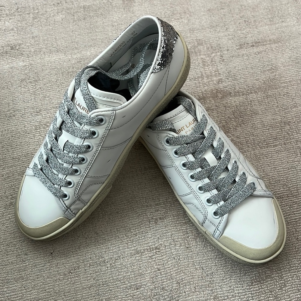 Saint Laurent YSL Sneakers White with Glitter
